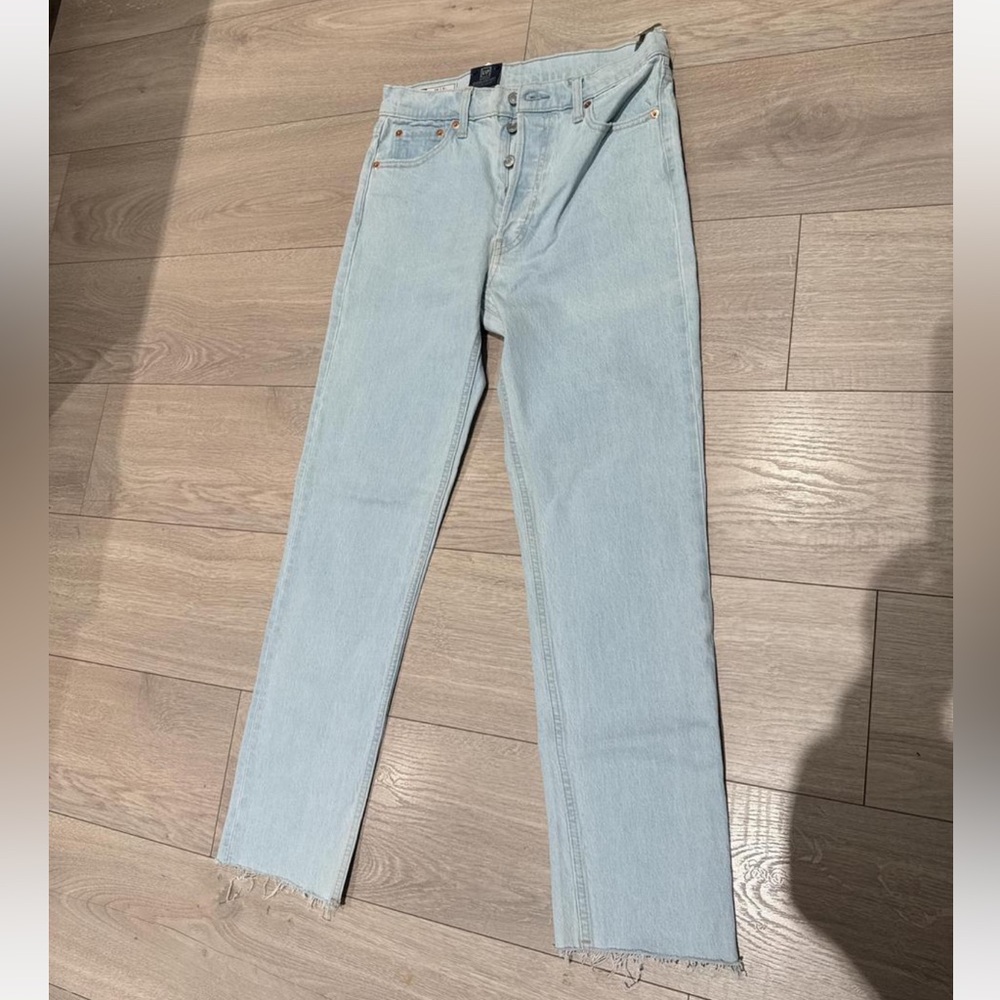 Gap Light Blue Straight-Leg Jeans with raw hem